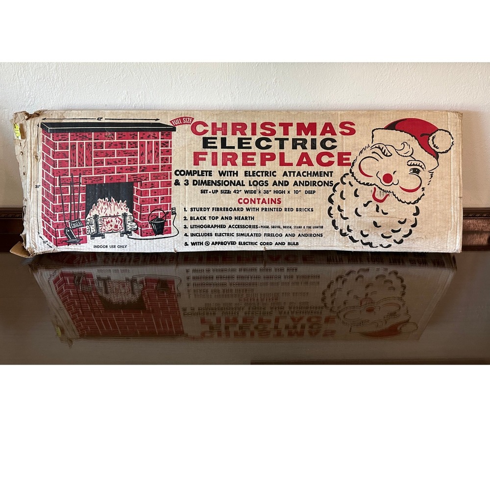 Vintage Christmas Electric Fireplace Fibreboard Mid Century Kit Kitsch